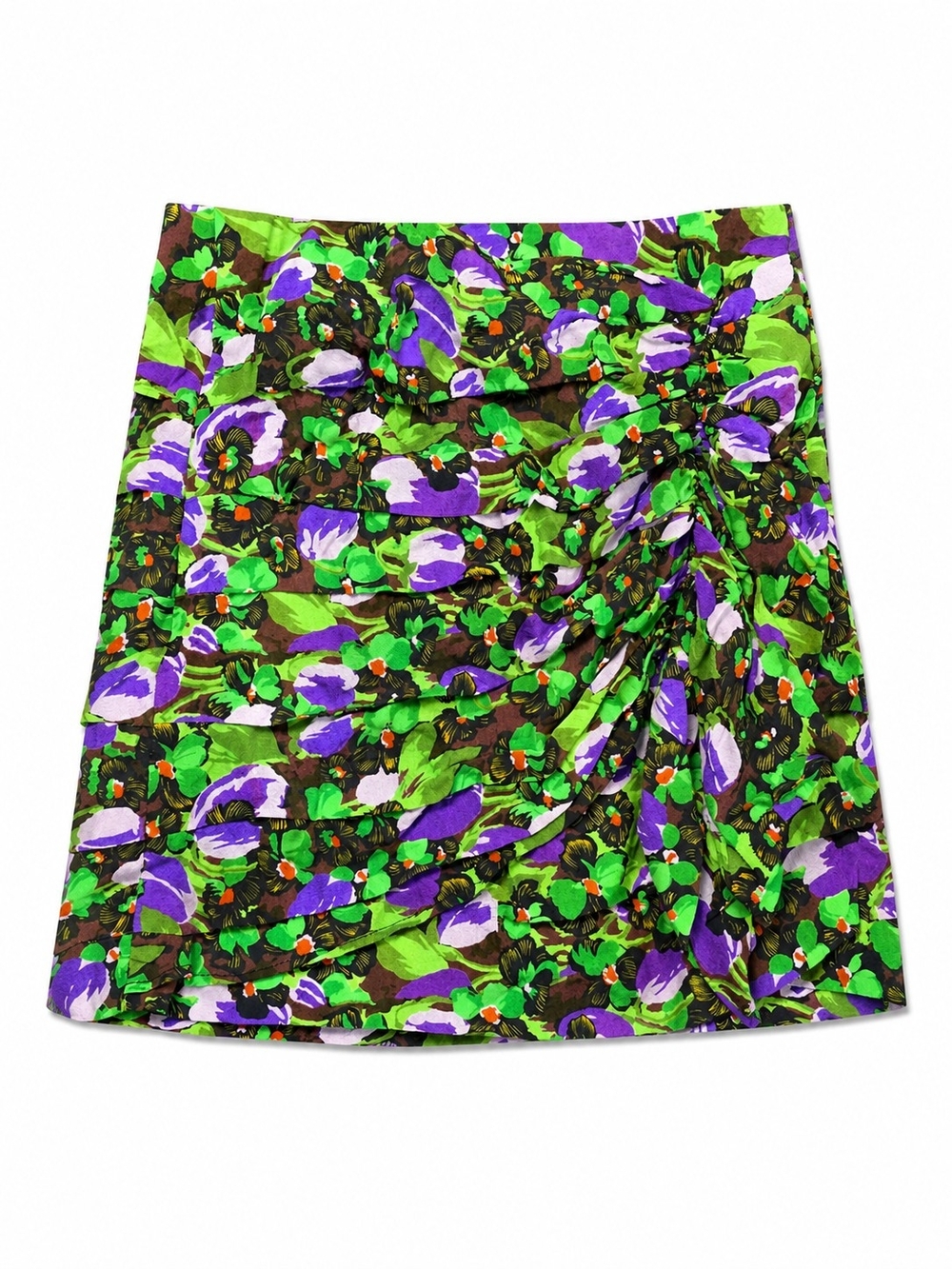 Zara Floral Print Skirt in Bright Green & Purple NWT, Size XS